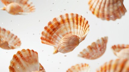 Poster - Group of sea shells floating on the surface of calm water, great for beach or ocean themed projects