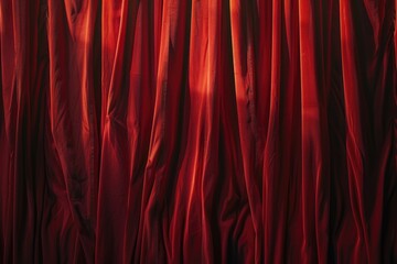 Poster - A close-up view of a bright red curtain in a room, often used as a decorative element or to add warmth and coziness