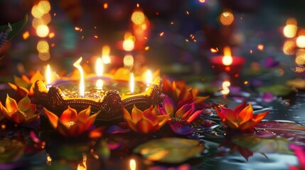 Poster - A collection of lit candles placed on a table, ideal for use in interior design, photography or event planning