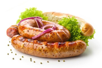 Canvas Print - A classic hot dog topped with onions and lettuce, served on a bun