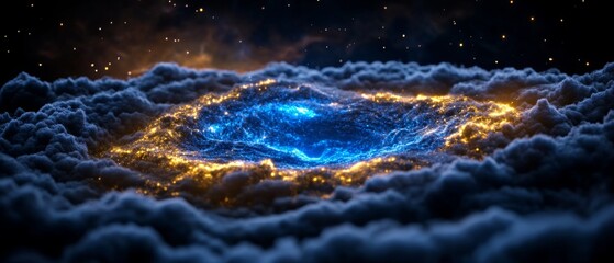 Wall Mural - Cosmic Clouds with Electric Blue Glow in Space Scene