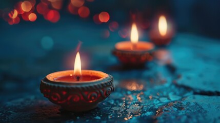 Poster - A pair of lit candles resting on a table