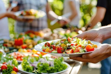 Poster - A person holding a plate with a fresh salad