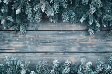 Poster - A close-up shot of a pine tree's trunk and branches on a wooden surface