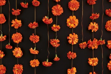 Poster - A bunch of orange flowers on a dark or black background, great for adding a pop of color to any design