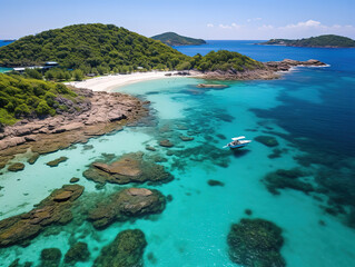 Wall Mural - Wonderful Paradise beach and bay in Carribean archipelago in Antilles with transparent turquoise