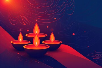 Poster - Three lit candles on a red and blue abstract background