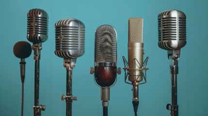 Poster - A collection of microphones arranged side by side