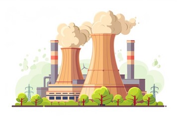 Poster - A photo of an industrial factory with visible smoke emitting from the chimneys, suitable for use in commercial or industrial context