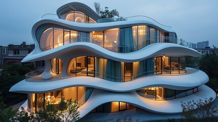 Wall Mural - Waveshaped residential building dusk