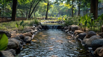 Wall Mural - Tranquil Forest Stream: A Peaceful Reflection on Nature's Harmony.