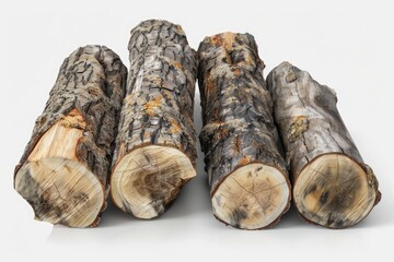 Poster - Pile of logs arranged neatly on a clean white background, suitable for use in photography or design projects