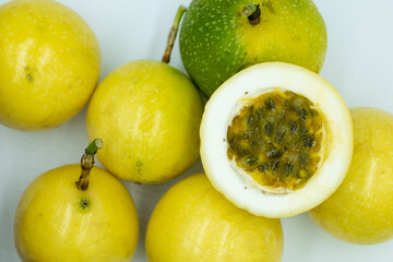 Passion fruit on white background