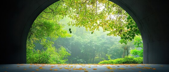 Wall Mural - Serene Forest View Through Ancient Arched Window