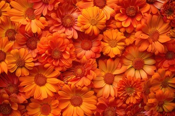 Poster - A cluster of vibrant orange flowers with bright yellow centers