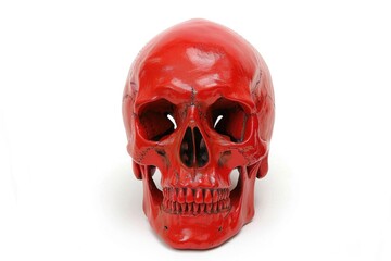Poster - A close-up shot of a bright red skull on a white surface, ideal for horror-themed designs and illustrations
