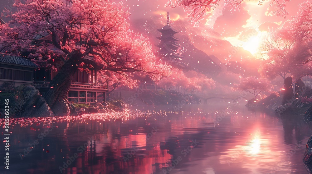 Beautiful cherry blossom tree in full bloom with soft pink petals ...