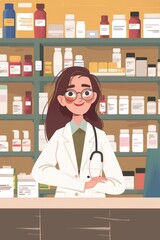 Aufkleber - A woman in a lab coat stands in front of a counter, ready for work