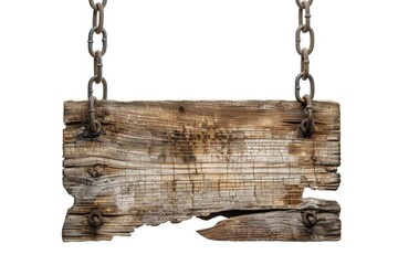 Poster - A wooden sign hangs from a chain, great for outdoors and rustic themes