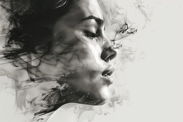 Poster - Portrait of a woman with a serious expression in a black and white photograph