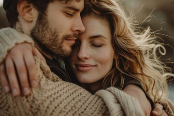 Poster - A man and a woman holding each other tightly