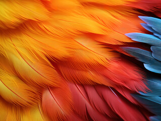 Outstanding Red-and-green Macaw, close up on feathers