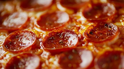 Wall Mural - Close-up of Pepperoni Pizza with Melted Cheese and Sauce