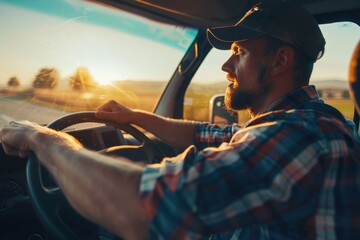 Poster - A person driving a vehicle on a winding country road