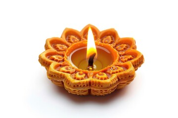 Poster - A single candle is lit on a white surface, ideal for use in still life photography or as a decorative element
