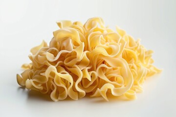 Poster - A pile of noodles on a clean white surface, ideal for food photography or still life compositions