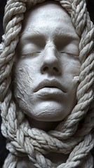 Wall Mural - Close-Up Portrait of a Woman Bound by Rope