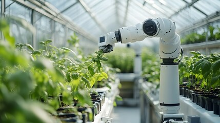 Poster - Automated Greenhouse With Robotic Arms Tending to Lush Plant Life