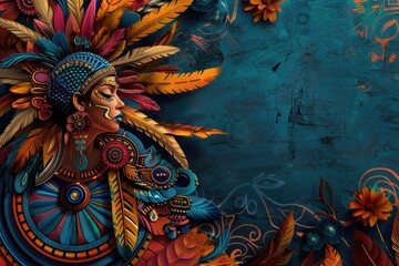 Poster - A close-up view of a statue featuring a person wearing a distinctive headdress, perfect for use in historical or cultural settings