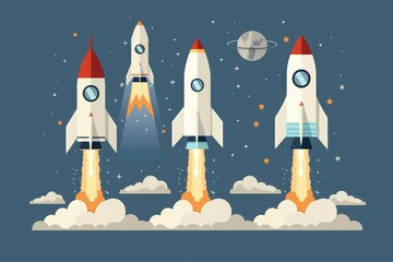 Poster - A group of rockets soaring through the sky