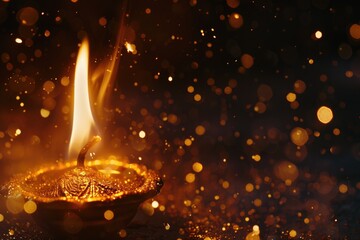 Poster - A single lit candle on a dark background at midnight