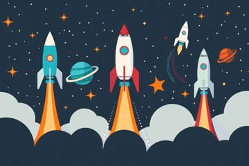 Poster - A collection of rockets soaring through the atmosphere, perfect for science and technology related projects