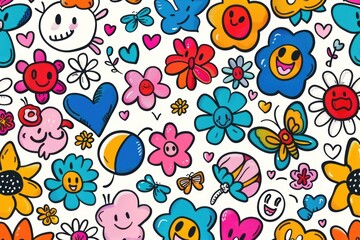 Poster - A group of vibrant cartoon characters gathered on a clean white background, perfect for illustrations and designs