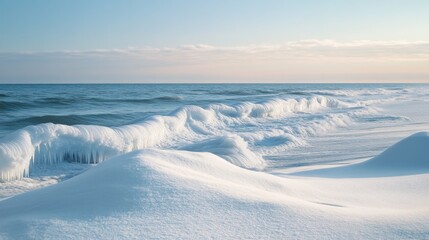 Sticker - Frozen Ocean Waves on a Snowy Beach