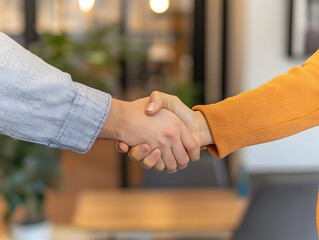 Simple handshake between two businesspeople in an office.


