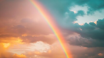 Wall Mural - Rainbow with clouds and blue sky. Good day. Nature background