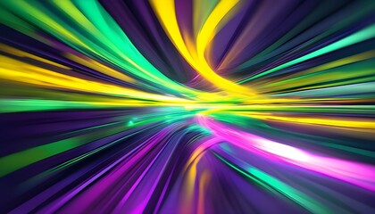 Wall Mural - Dynamic Abstract Motion Blur Background in Shades of Purple, Green, and Yellow with Futuristic Technology Lines