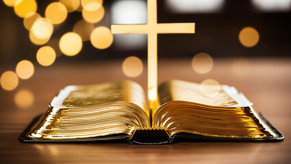 Wall Mural - Open Bible on Gold Background