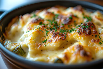 Wall Mural - baked Brussels sprouts smothered in a rich, creamy cheese sauce. AI generative.