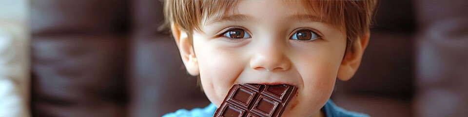 Wall Mural - the child eats chocolate. Selective focus