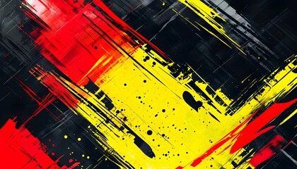 Wall Mural - Dynamic abstract background of red, black, and yellow with grunge brush strokes, ideal for sportswear, racing, motocross, and extreme sports themes