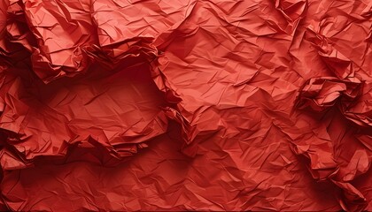 Wall Mural - Crumpled Red Paper Texture with Blank Banner for Creative Design