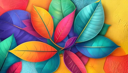 Wall Mural - Colorful Abstract Leaves on Textured Background for Creative and Seasonal Design Inspiration