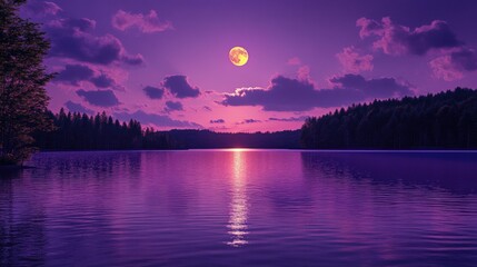 Wall Mural - Purple Sunset Over a Tranquil Lake