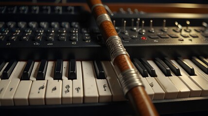 A keyboard instrument with strings struck by hammers, producing a wide range of musical notes and used in various music styles GENERAVTIE AI