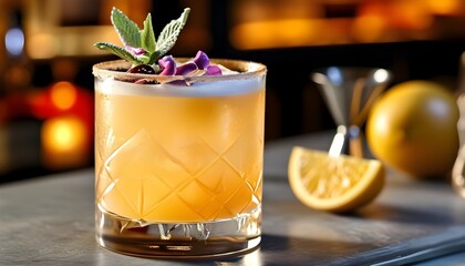 Wall Mural - Refreshing whiskey cocktail brimming with perfect balance of sweetness and strength, inviting you to savor the good life in every sip